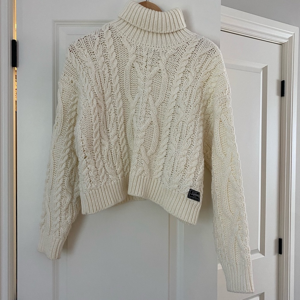Superdry - White knit crop turtleneck sweater